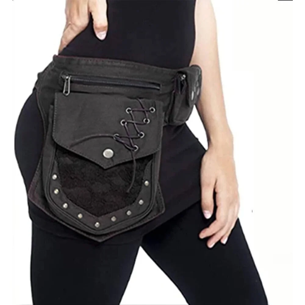 💫 Men Black Waist Bag Faire Festival Lace Utility Hip Accessories Fanny Pack